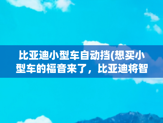 比亚迪小型车自动挡(想买小型车的福音来了，比亚迪将智驾标准化，长续航＋冰箱)