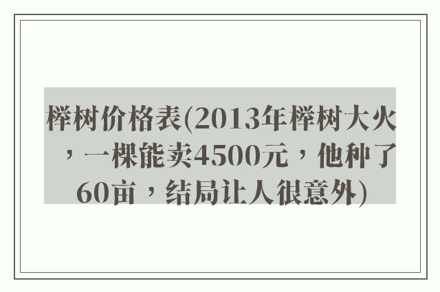 榉树价格表(2013年榉树大火，一棵能卖4500元，他种了60亩，结局让人很意外)